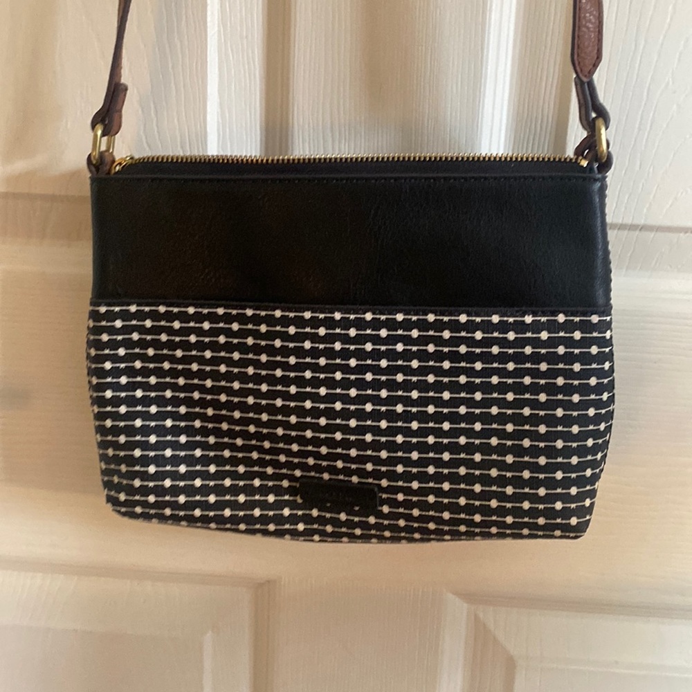 Fossil Leather Crossbody Black, White, Brown Key Design Authentic Bag Purse